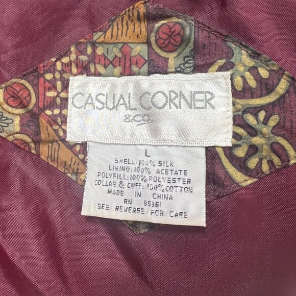 Vintage 90s Brown Silk Abstract Fairy Grunge Boho Quilted Oversized Jacket / L - Picture 6 of 7